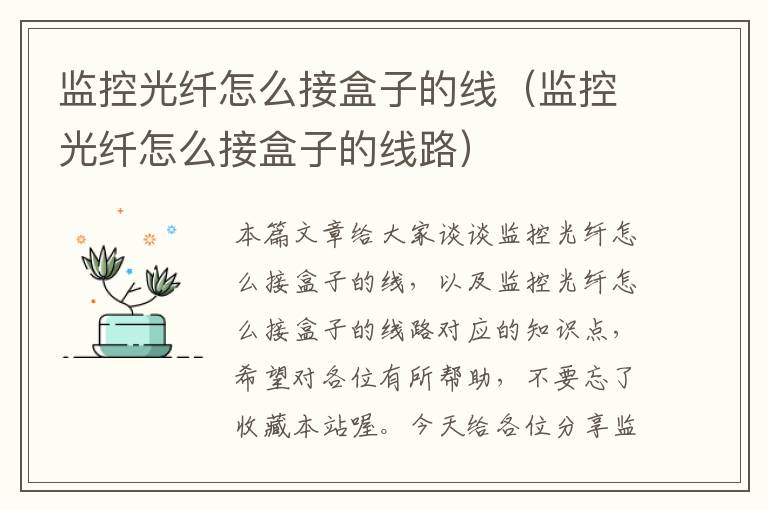 监控光纤怎么接盒子的线（监控光纤怎么接盒子的线路）