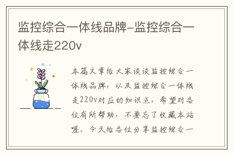 监控综合一体线品牌-监控综合一体线走220v