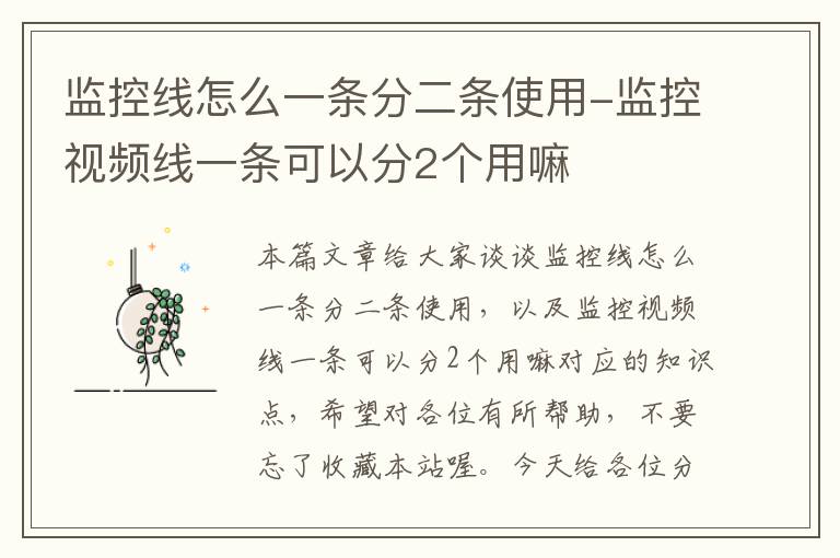 监控线怎么一条分二条使用-监控视频线一条可以分2个用嘛