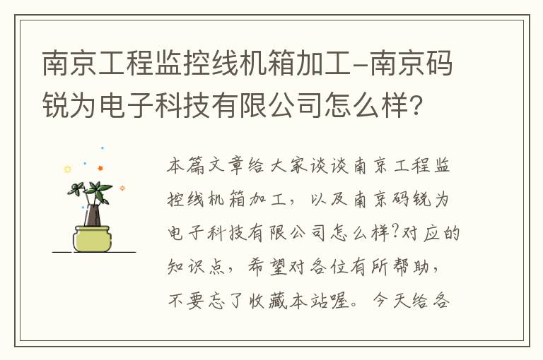 南京工程监控线机箱加工-南京码锐为电子科技有限公司怎么样?