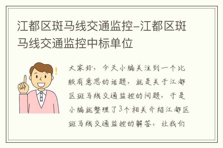 江都区斑马线交通监控-江都区斑马线交通监控中标单位