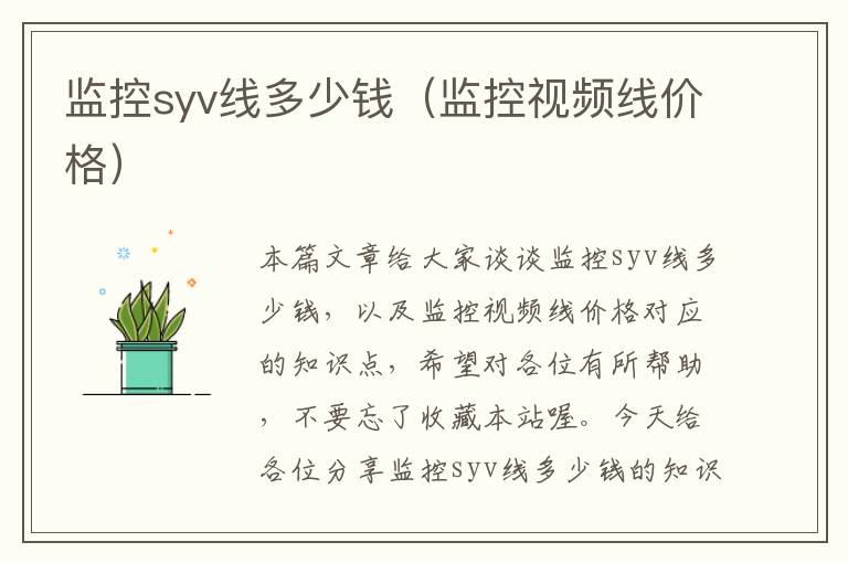 监控syv线多少钱（监控视频线价格）