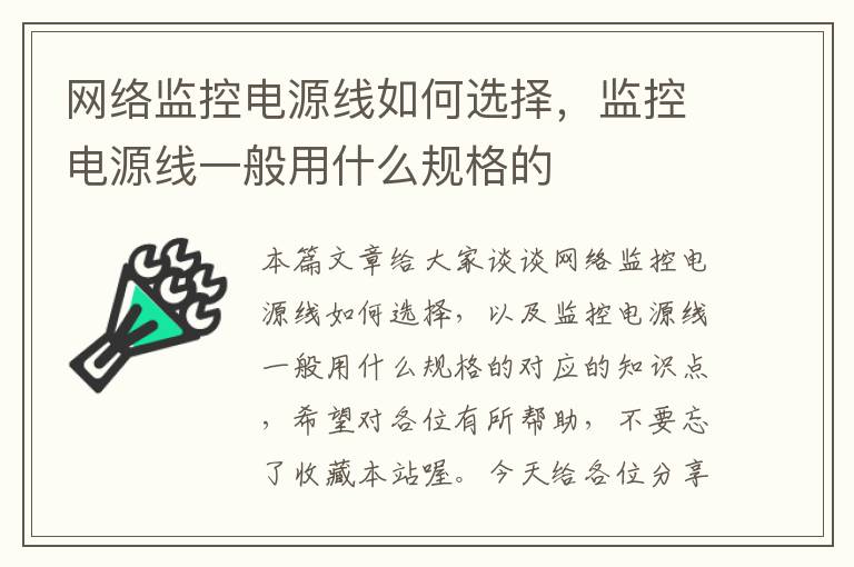 网络监控电源线如何选择，监控电源线一般用什么规格的