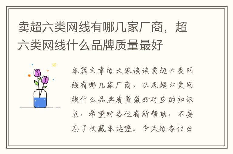 卖超六类网线有哪几家厂商，超六类网线什么品牌质量最好