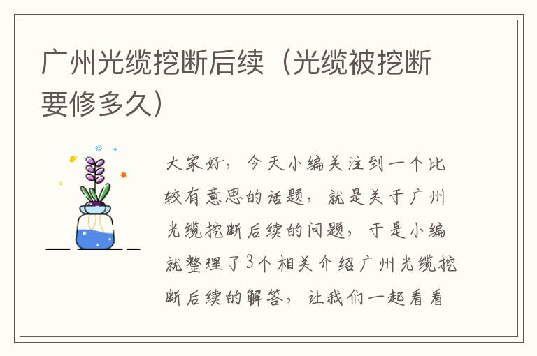 广州光缆挖断后续（光缆被挖断要修多久）