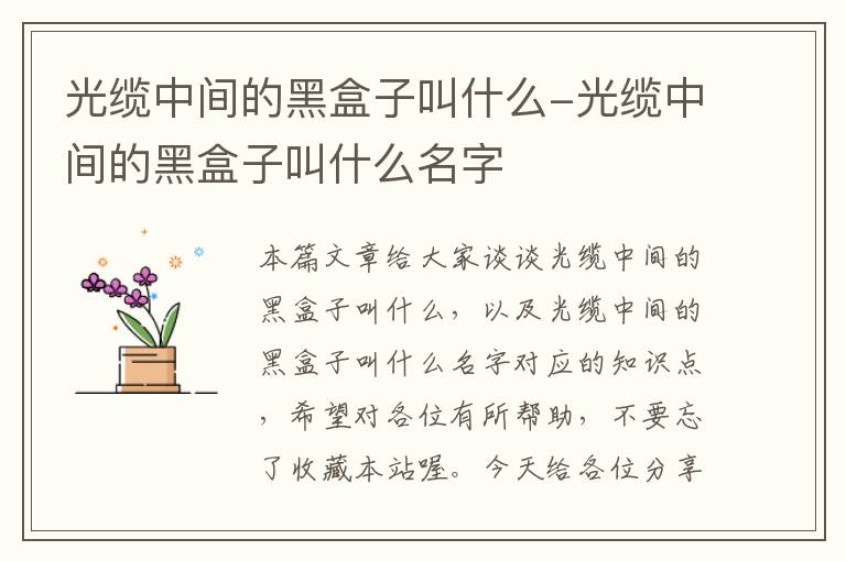 光缆中间的黑盒子叫什么-光缆中间的黑盒子叫什么名字