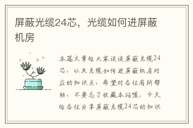 屏蔽光缆24芯，光缆如何进屏蔽机房