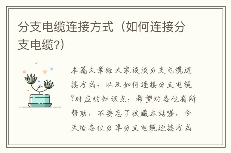 分支电缆连接方式（如何连接分支电缆?）