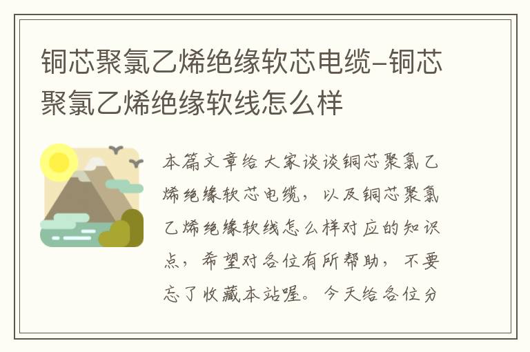 铜芯聚氯乙烯绝缘软芯电缆-铜芯聚氯乙烯绝缘软线怎么样