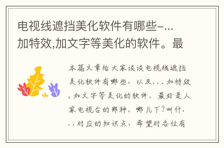 电视线遮挡美化软件有哪些-...加特效,加文字等美化的软件。最好是人家电视台的那种。哪儿下?叫什...