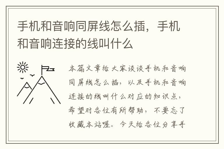 手机和音响同屏线怎么插，手机和音响连接的线叫什么