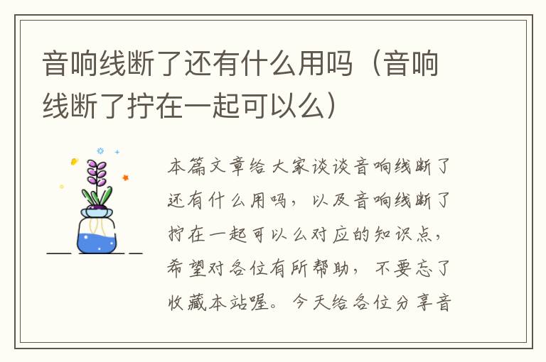 音响线断了还有什么用吗（音响线断了拧在一起可以么）