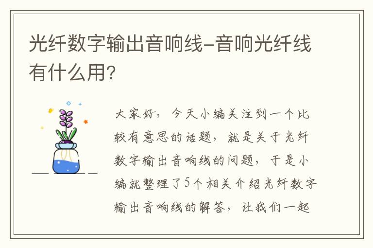 光纤数字输出音响线-音响光纤线有什么用?