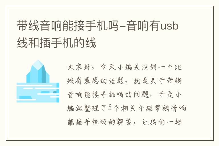 带线音响能接手机吗-音响有usb线和插手机的线