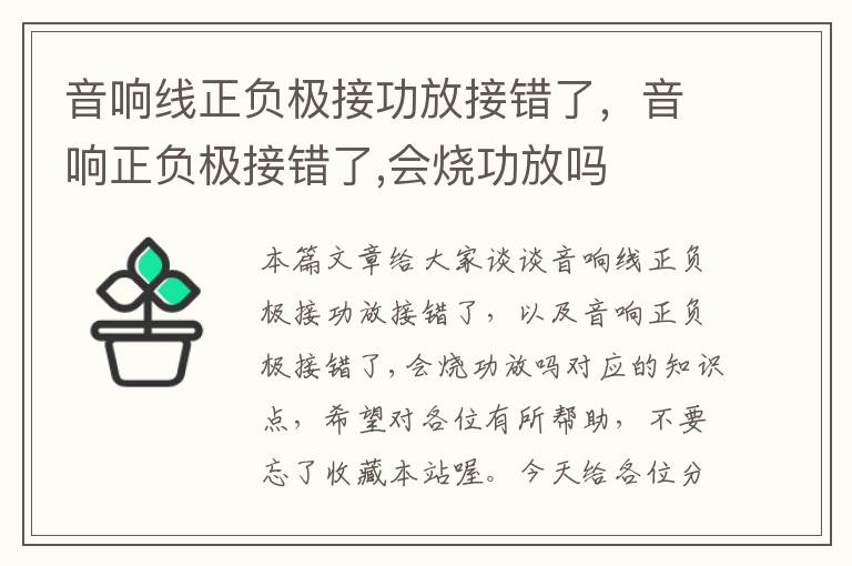 音响线正负极接功放接错了，音响正负极接错了,会烧功放吗