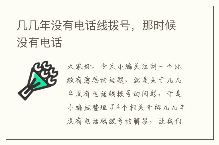 几几年没有电话线拨号，那时候没有电话