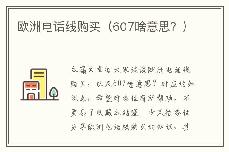 欧洲电话线购买（607啥意思？）