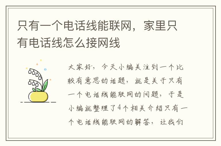 只有一个电话线能联网，家里只有电话线怎么接网线