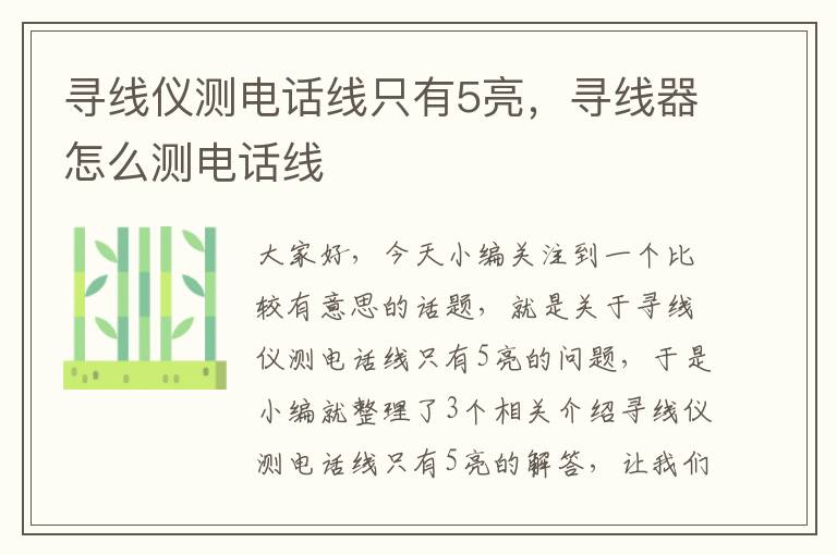 寻线仪测电话线只有5亮，寻线器怎么测电话线