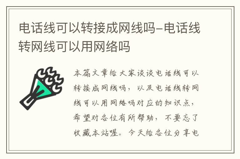 电话线可以转接成网线吗-电话线转网线可以用网络吗