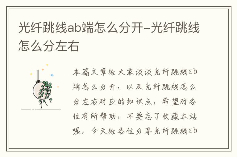 光纤跳线ab端怎么分开-光纤跳线怎么分左右