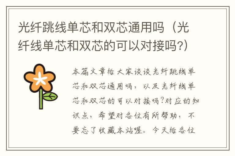 光纤跳线单芯和双芯通用吗（光纤线单芯和双芯的可以对接吗?）