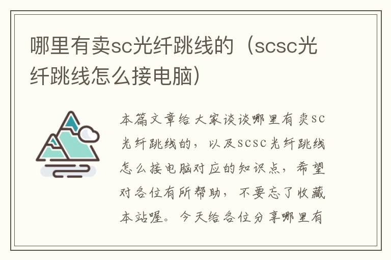 哪里有卖sc光纤跳线的（scsc光纤跳线怎么接电脑）