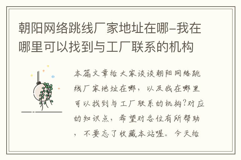 朝阳网络跳线厂家地址在哪-我在哪里可以找到与工厂联系的机构?