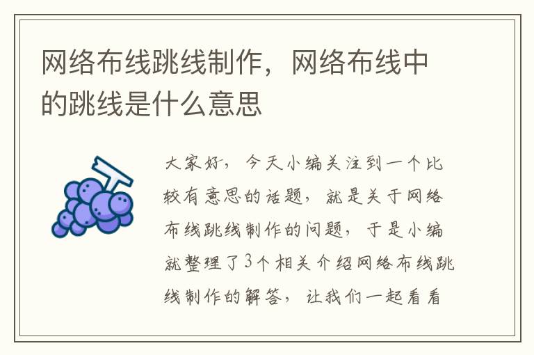 网络布线跳线制作，网络布线中的跳线是什么意思