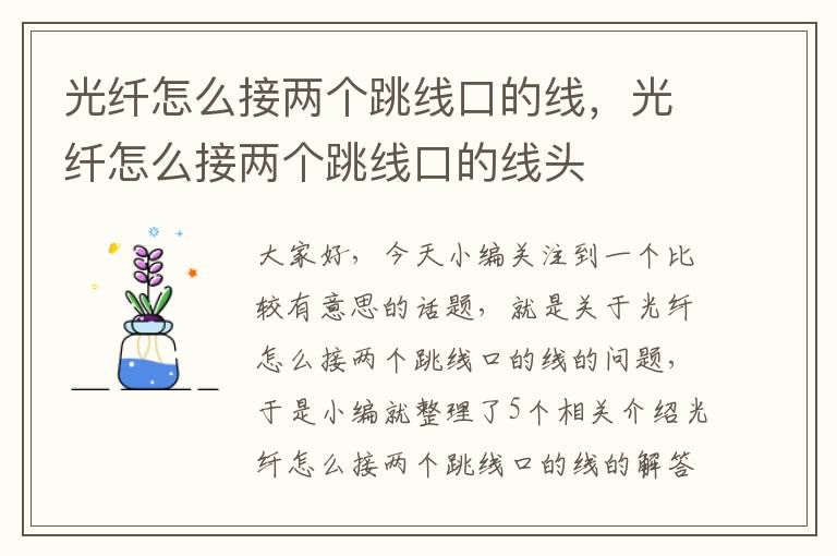 光纤怎么接两个跳线口的线，光纤怎么接两个跳线口的线头